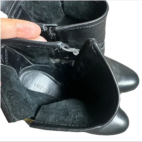 Lucky Brand Womens Western Orenzo Motorcycle Boots Black Leather Mid Calf Zip 7 - Picture 12 of 14